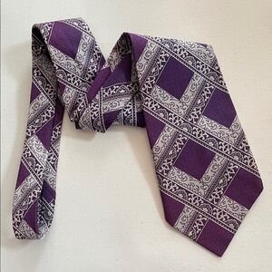 Vintage CARTIER Tie Purple Silver Gray Pattern Luxury Business Office Classic